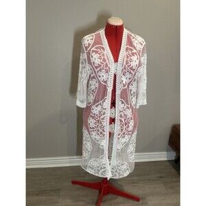 NWOT Indigo Poppy 1X Ivory Lace bridal Fairy Kimono Festival boho duster Robe